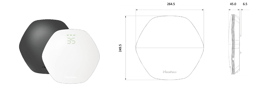ESL access point in white and black with dimension drawing
